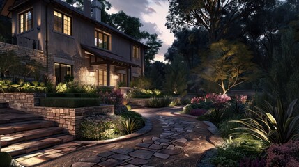 Obraz premium house with elegant style and natural courtyard garden with rocks