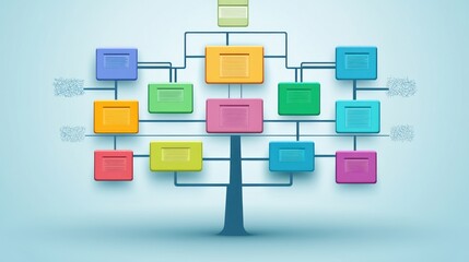 Colorful tree chart, growth, strategy, planning, background