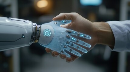 Humanoid robot handshake, future office