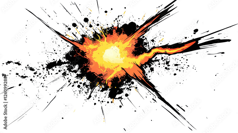 Poster fiery explosion creating a splash of colors on transparent background