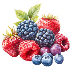 Mixed Berries , Fresh and Juicy Mixed Berries in Artistic Watercolor Style - PNG Transparent