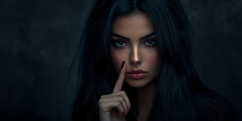 Mysterious Gaze: A captivating portrait of a beautiful woman with dark hair and intense eyes, inviting viewers to a moment of unspoken thought.