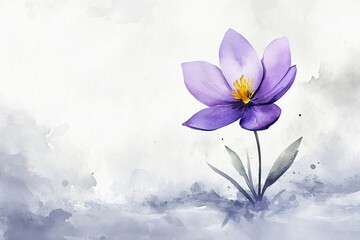 Purple flower blooming in soft watercolor art with delicate petals and gentle background tones in nature-inspired design. Generative AI