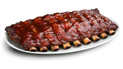 Obraz premium Savoring juicy barbecue ribs backyard food photography outdoor close-up culinary delight