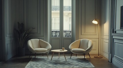 Elegant Living Room Interior Design with Modern Chairs