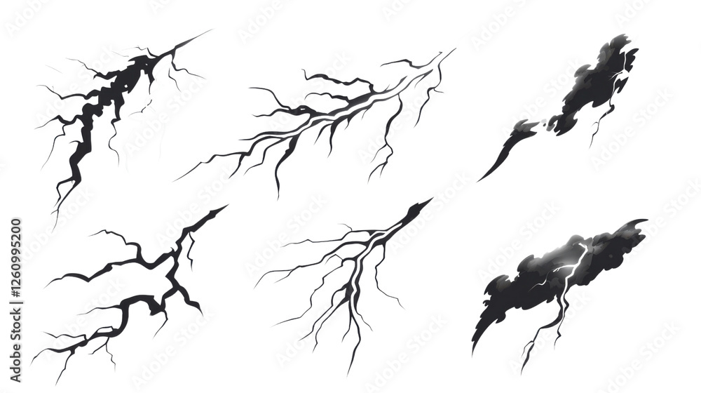 Poster lightning strike effect creating cracks on transparent background