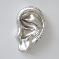 Polished silver ear sculpture: modern art in metallic elegance