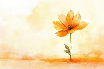 Bright yellow flower standing alone against a soft pastel background in a tranquil setting. Generative AI