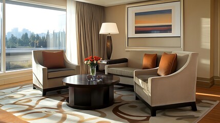 Elegant Living Room With City View And Modern Furniture