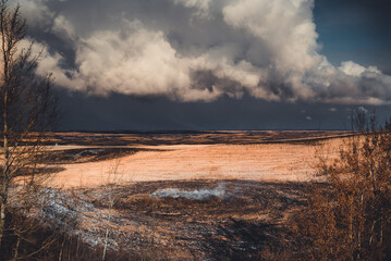 Prairie fields in storm