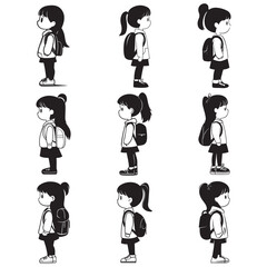 Child with Backpack – Clean Outline Art for School Theme