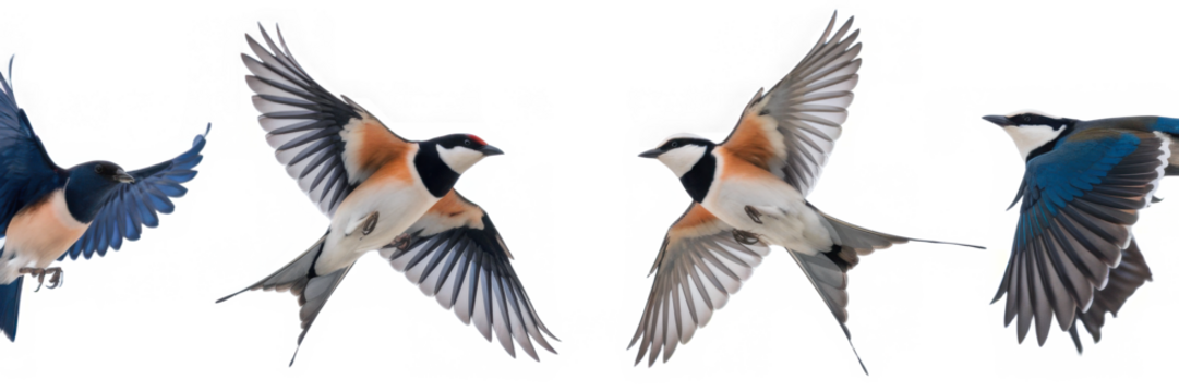 Swallows in mid-flight with detailed wingspans realistic bird illustrations transparent background
 - Powered by Adobe