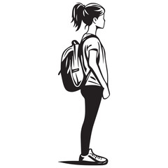 Backpacker Girl Line Art – Adventure and Travel Concept
