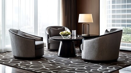 Elegant Lounge Area With Modern Chairs And Table