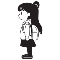 Little Girl Walking to School – Monochrome Child Drawing