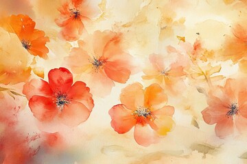 Beautiful watercolor painting of orange flowers blooming in soft pastel colors capturing natural beauty. Generative AI