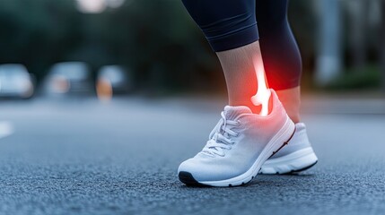 Naklejka premium Digital visualization demonstrates leg movement and joint flexibility while running in an urban environment during nighttime