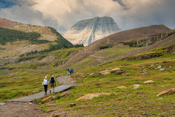 Glacier National Park - View of hikers on the Hidden Lake trail from Logan Pass off the Going to...