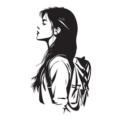 Dreamy Teen Girl Silhouette – Artistic Sketch Vector