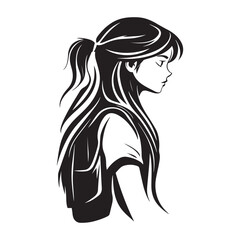 Stylish Girl in Profile View – Black and White Artwork