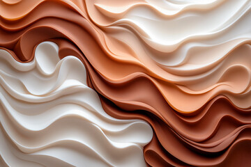 Abstract detail of whipped cream with a curved shape pattern with a pasty texture in the color palette of brown, cream, mocha, mousse