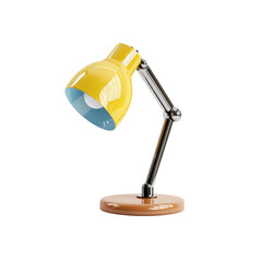 Modern Yellow and Teal Desk Lamp with Wooden Base - 3D Render