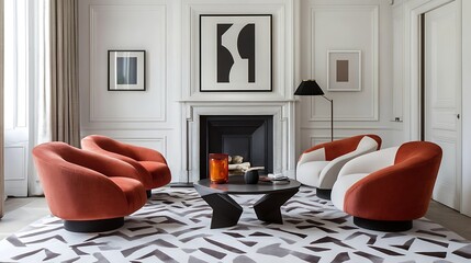 Modern Living Room Featuring Comfortable Armchairs and Abstract Art