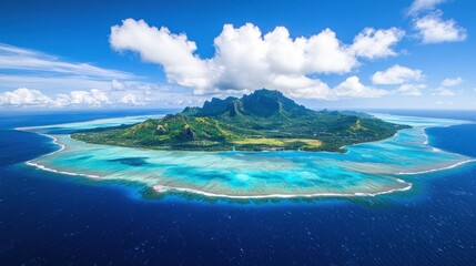 Obraz premium Aerial view Tropical island lagoon, sunny day
