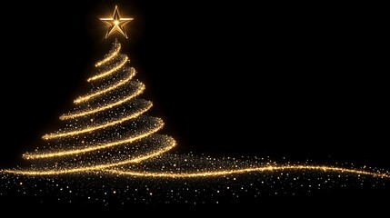 Golden Glittering Christmas Tree Sparkles Brightly