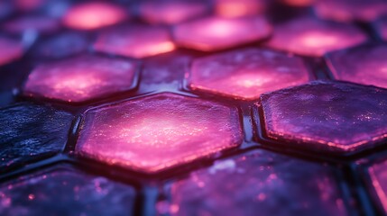 Abstract Hexagonal Pattern Glowing Pink And Purple