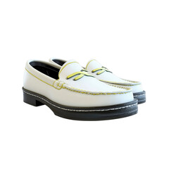 Stylish White Leather Loafers with Yellow Detailing - Casual Footwear