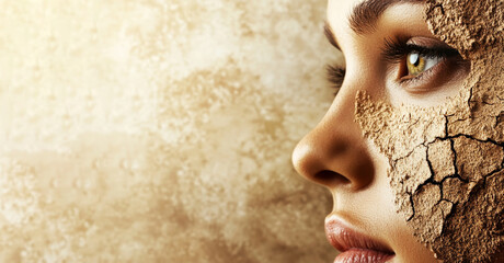 Close-up of cracked, dry facial skin, highlighting issues related to dryness, eczema, psoriasis, and skin conditions. Ideal for themes of dermatology, skincare challenges, and health awareness.