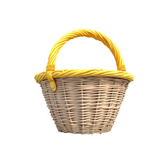 Obraz premium Beige Wicker Basket with Yellow Handle - Isolated 3D Render