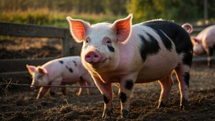 Pig farm, free range domestic pigs
