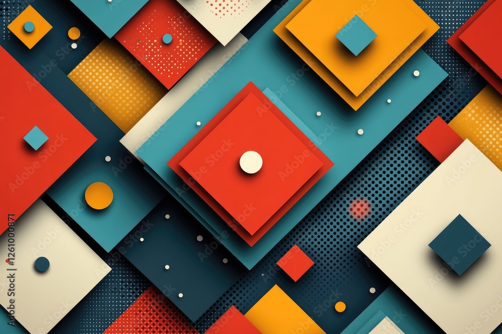 Aufkleber Colorful abstract background with overlapping squares and circles creating dynamic composition