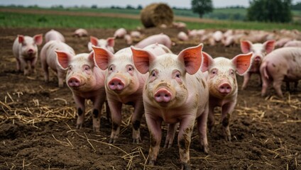 Pig farm, free range domestic pigs