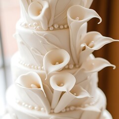 Elegant White Wedding Cake Decorated With Calla Lilies