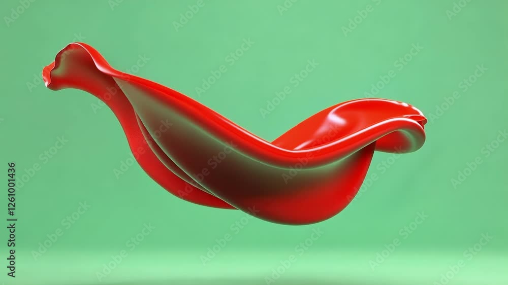 Poster elegant red cloth flowing gracefully against a vibrant green screen background, creating a visually 