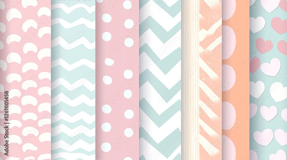 Poster pastel colored patterns with various shapes and designs