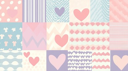 Pastel Hearts and Geometric Patterns Collage