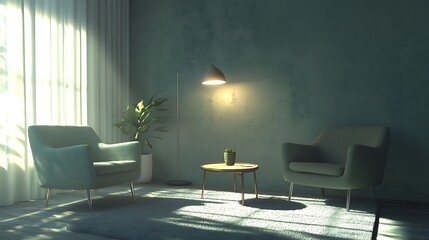 Serene Living Room Interior Design With Modern Chairs