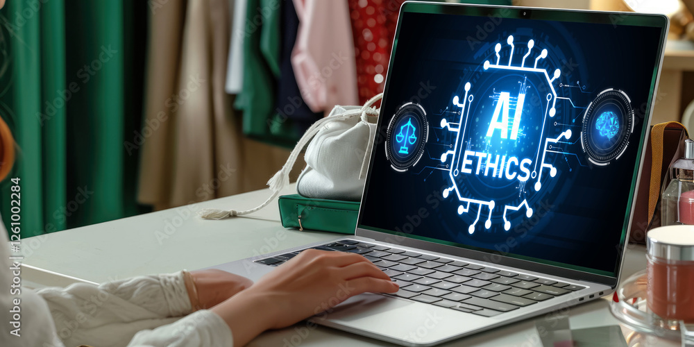 Poster ai ethics responsibility standard law and rules on computer screen provide report of ai ethic transp