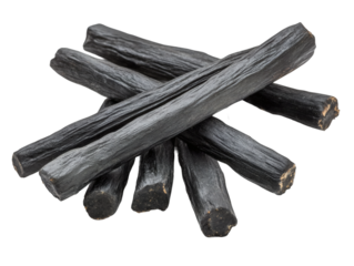 Black charcoal sticks for cooking isolated on transparent background