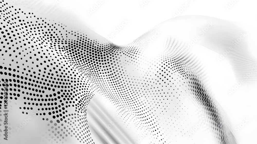 Poster Abstract geometric pattern with flowing dotted waves and dynamic textural elements in monochrome tones creating a modern conceptual and digital composition with a sense of movement symmetry