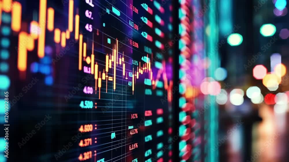 Poster an abstract representation of algorithmic trading with oscillating graphs and animated charts reveal