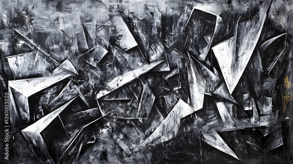 Poster Abstract Geometric Shapes and Overlapping Triangles in Monochrome Textured Composition