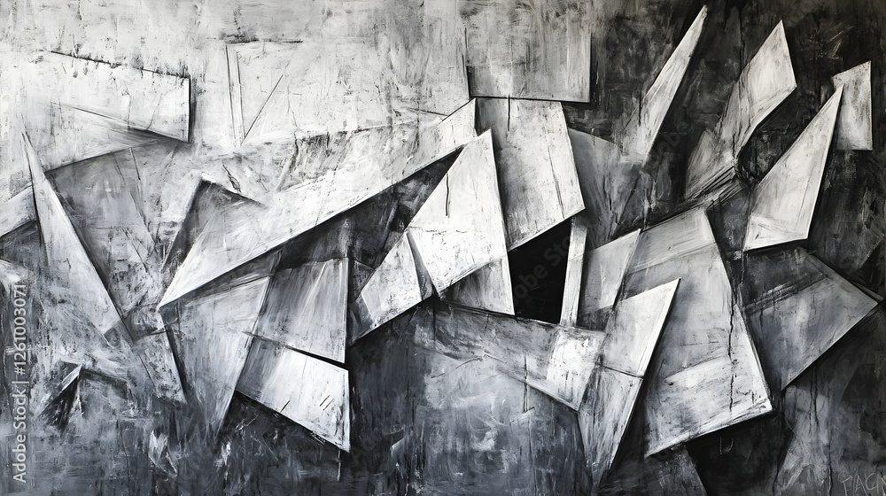 Poster Abstract Geometric Shapes and Patterns in Monochrome Grayscale Composition