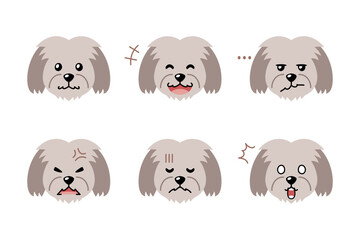 Fototapeta premium Set of cute character cute maltese dog faces showing different emotions for design.