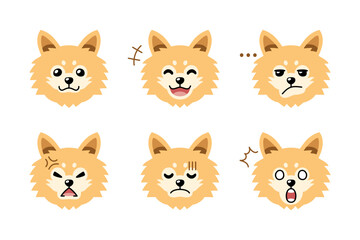 Obraz premium Set of cute character cute pomeranian dog faces showing different emotions for design.