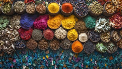 Obraz premium Vibrant Spices and Herbs Market Display